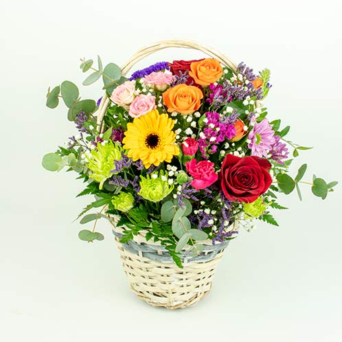 cesta flores multicolor